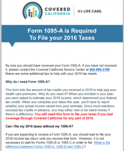 2017 1095-A Reminder Notice | Covered California | HFC