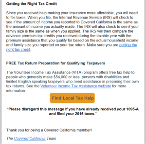 2017 1095-A Reminder Notice | Covered California | HFC
