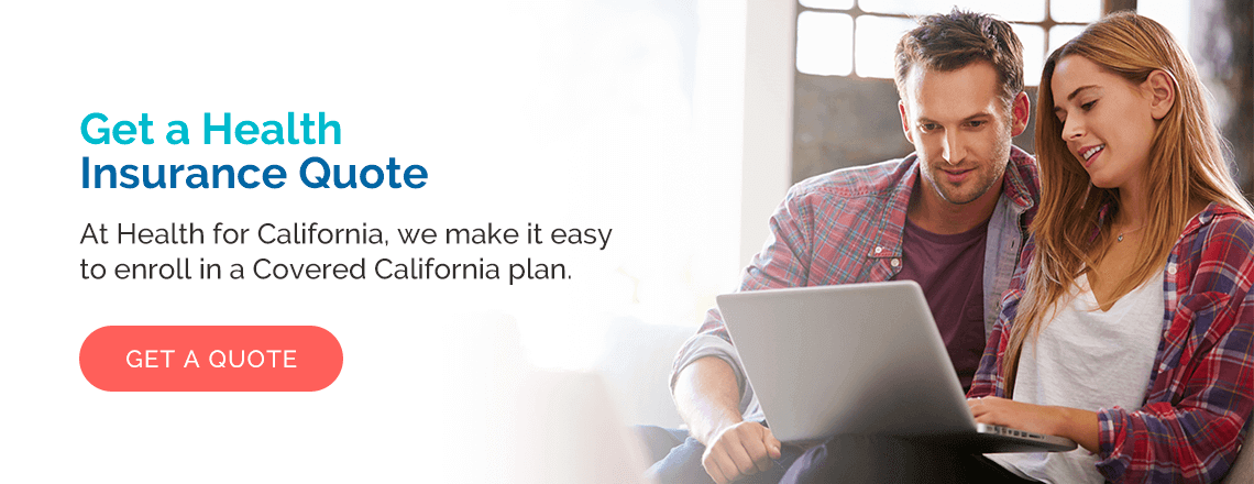 man and woman looking at laptop with the words get health insurance quote